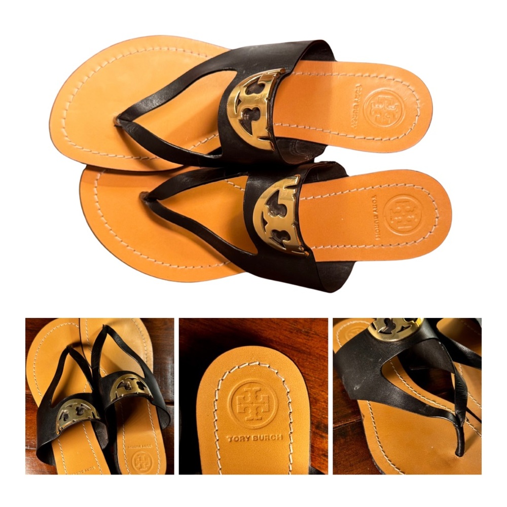 Tory Burch Sidney Sandals - Black Leather Thong Sandals, Size 6.5 - Picture 6 of 9
